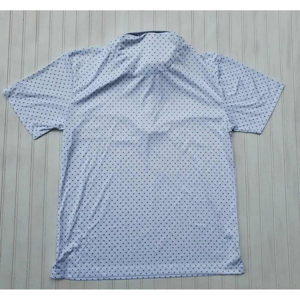 Collars & Co Mens Dress Collar Polo Shirt White Blue Diamond Print Large NWT